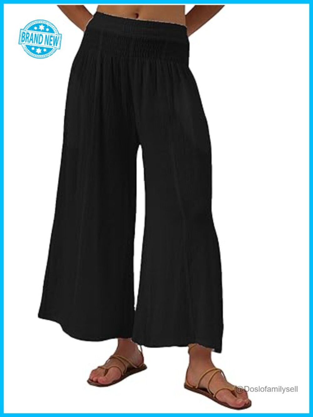 Cotton Gauze Wide Leg Palazzo Pants High Rise Smocked Waist Loose Fit
